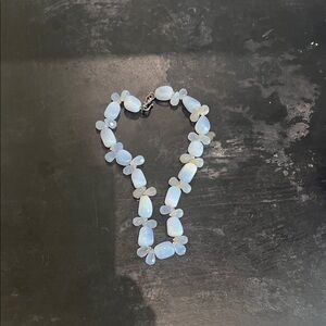 Luminous Blue chalcedony stone short necklace